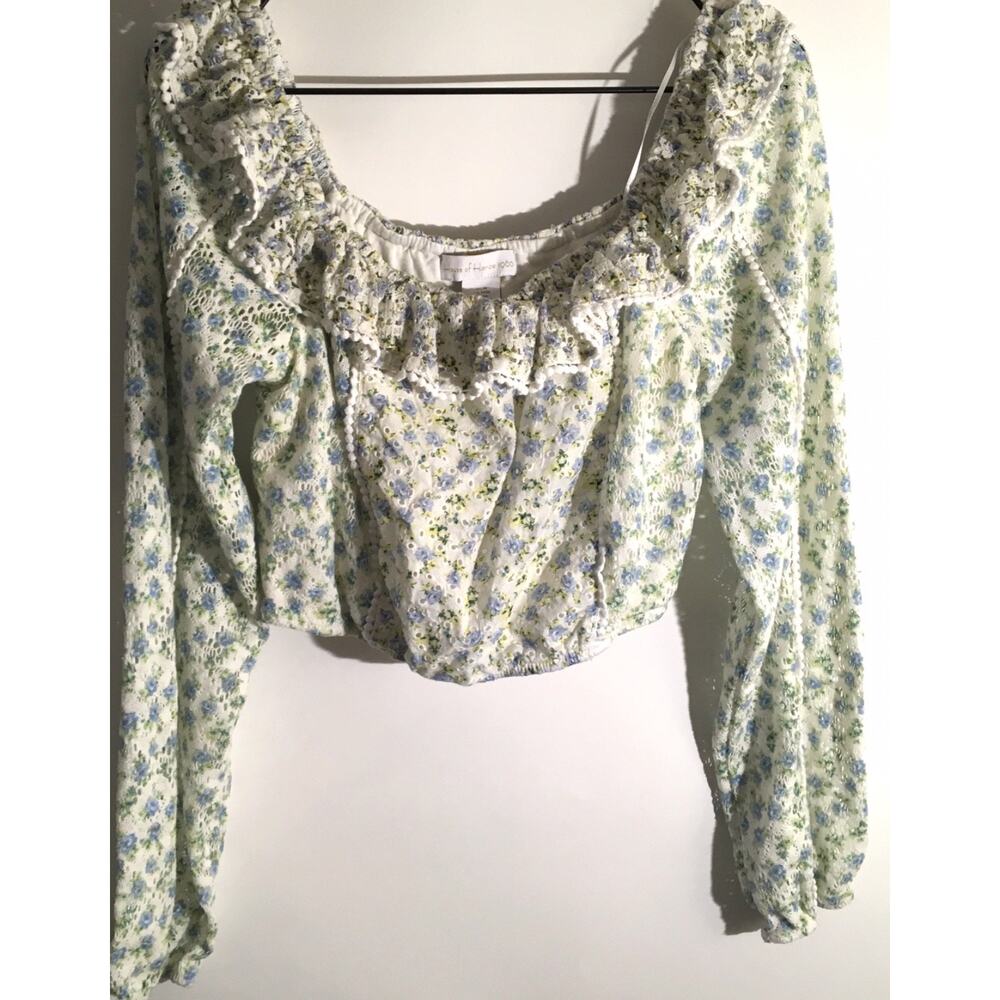 House of Harlow 1960 Women's Size Medium Blue Floral White Lace Mini Skirt Set
